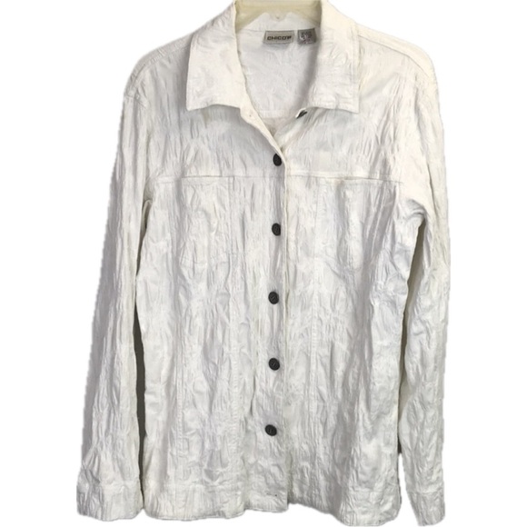 Chico’s Women’s Textured White Denim Jacket - Picture 1 of 5
